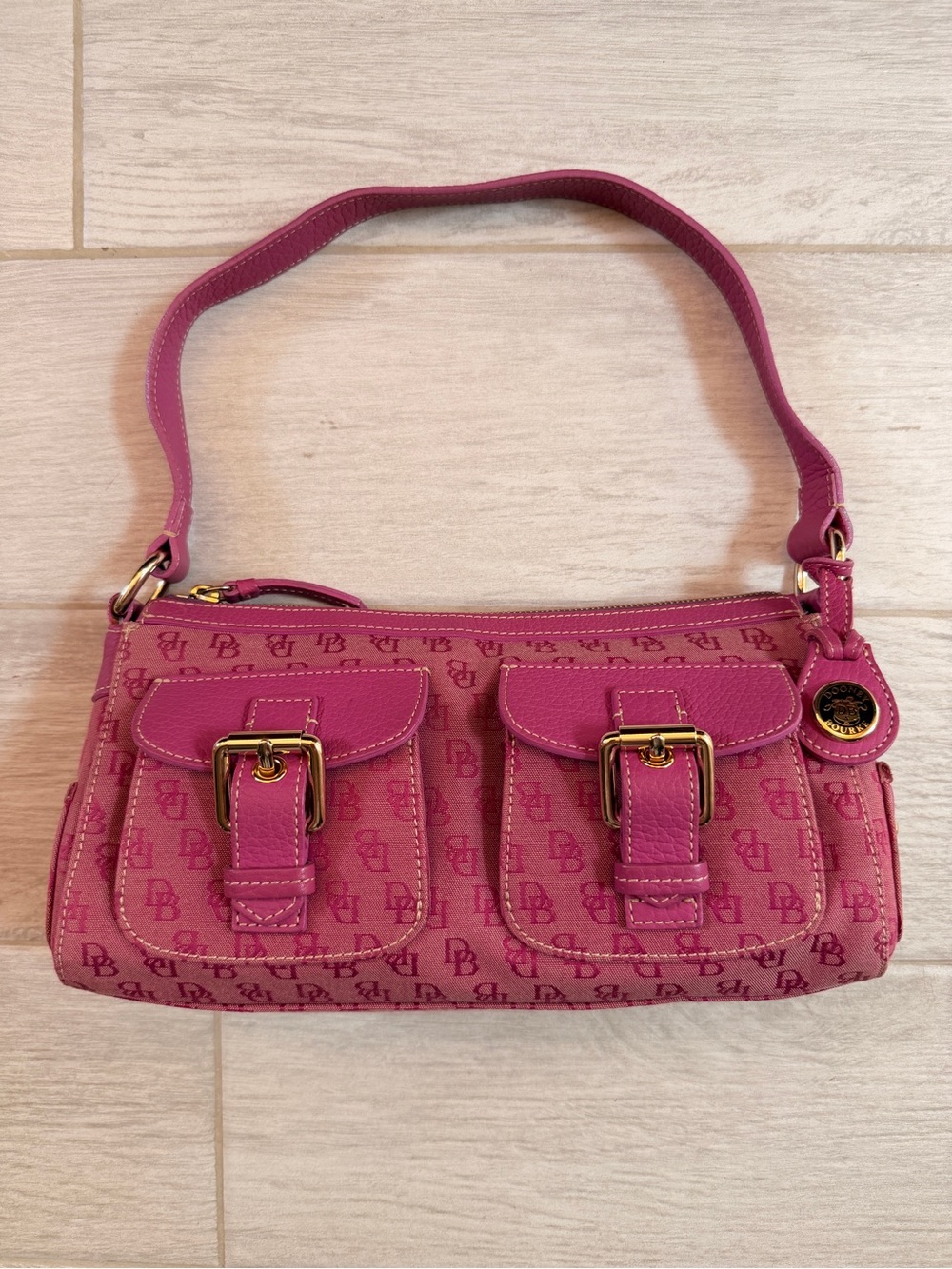 Dooney & Bourke Pink Signature Canvas Double-Pocket Shoulder Bag